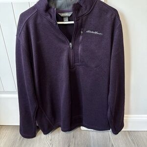 Eddie Bauer 1/4 Zip Sweater Men's Size XL Pullover Mock Neck Chest Pocket Purple